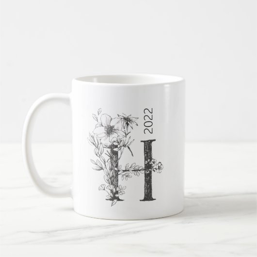 Botanisches Monogramm | Benutzerdefiniertes Textel Kaffeetasse (Links)