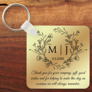 Botanisches Monogramm danke Ihnen Hochzeit Gold Schlüsselanhänger