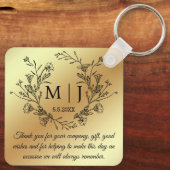 Botanisches Monogramm danke Ihnen Hochzeit Gold Schlüsselanhänger (Rückseite)