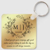 Botanisches Monogramm danke Ihnen Hochzeit Gold Schlüsselanhänger (Rückseite)