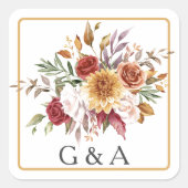 Botanisches Monogramm Fall Watercolor Quadratischer Aufkleber (Vorderseite)