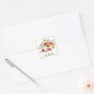 Botanisches Monogramm Fall Watercolor Quadratischer Aufkleber