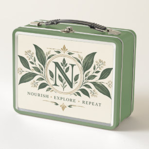 Botanisches Monogramm Grüne Lunchbox – Elegante Na