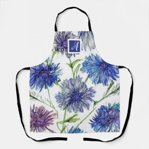 Botanisches Monogramm Hübsche lila Kornblumen  Schürze