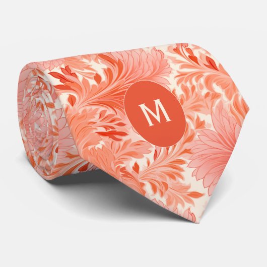 Botanisches Monogramm Peach Krawatte (Gerollt)