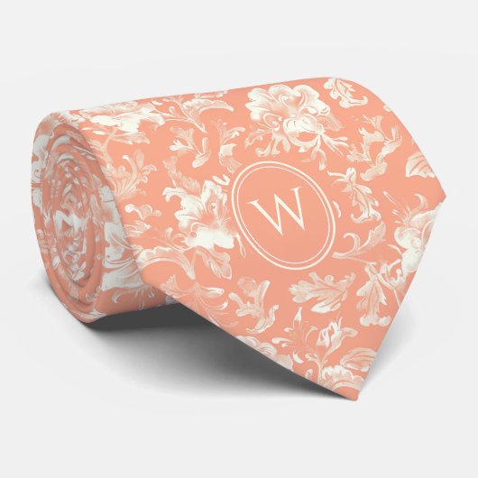 Botanisches Monogramm Peach Krawatte (Gerollt)