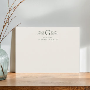 Botanisches Monogramm und Name Grün & Creme Mitteilungskarte