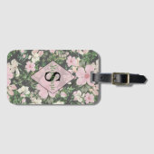 Botanisches Monogramm, Vintag lush pink Gepäckanhänger (Vorderseite (Horizontal))