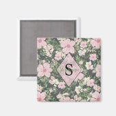 Botanisches Monogramm, Vintag lush pink Magnet (Vorderseite/Rückseite)