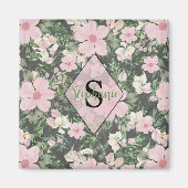 Botanisches Monogramm, Vintag lush pink Magnet (Vorne)