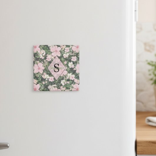Botanisches Monogramm, Vintag lush pink Magnet