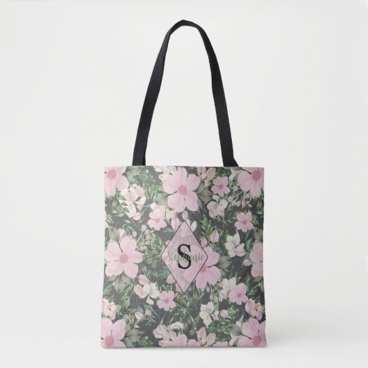 Botanisches Monogramm, Vintag lush pink Tasche (Vorderseite)