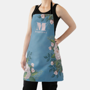 Botanisches Monogramm Vintage rosa Rose floral bla Schürze