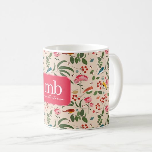 Botanisches Monogramm von handgezogenen Blütenbien Kaffeetasse (VorderseiteRechts)
