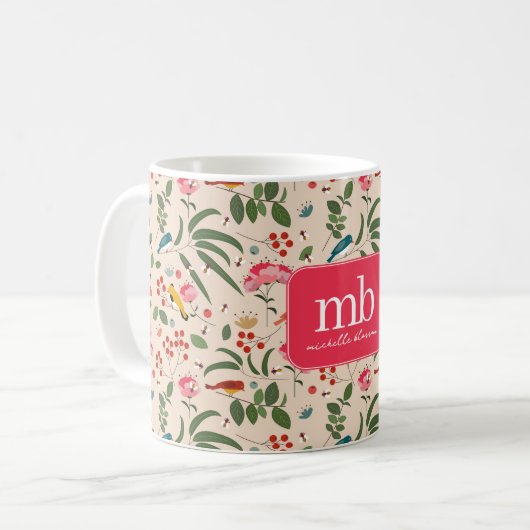 Botanisches Monogramm von handgezogenen Blütenbien Kaffeetasse (Vorderseite Links)