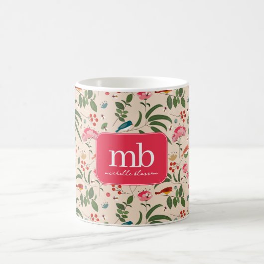 Botanisches Monogramm von handgezogenen Blütenbien Kaffeetasse (Mittel)
