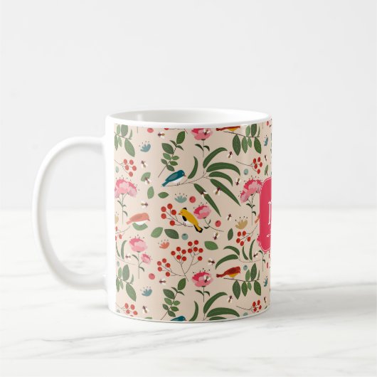 Botanisches Monogramm von handgezogenen Blütenbien Kaffeetasse (Links)