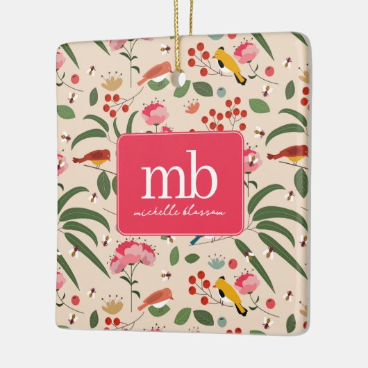 Botanisches Monogramm von handgezogenen Blütenbien Keramikornament (Links)