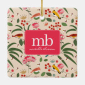 Botanisches Monogramm von handgezogenen Blütenbien Keramikornament (Rückseite)