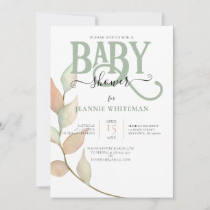 Botanisches Moos & Pfirsich BABY SHOWER Einladung