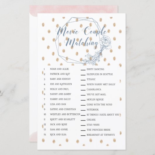 Botanisches Movie Couple Matching Game (Vorne/Hinten)