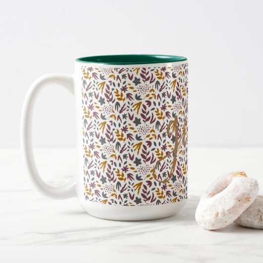 Botanisches Muster anpassen Zweifarbige Tasse (Mit Donut)