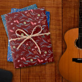 Botanisches Muster blaues Packpapier Geschenkpapier Set