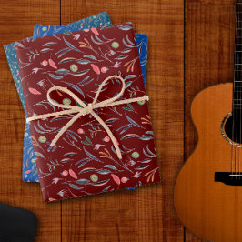 Botanisches Muster blaues Packpapier Geschenkpapier Set