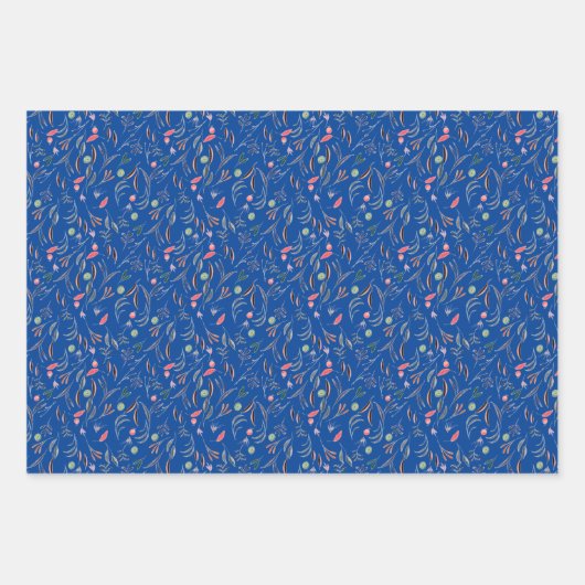 Botanisches Muster blaues Packpapier Geschenkpapier Set (Vorderseite 2)