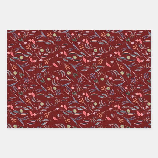 Botanisches Muster blaues Packpapier Geschenkpapier Set (Vorderseite)