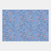Botanisches Muster, blaugelbes Packpapier Geschenkpapier Set (Vorderseite)