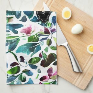 Botanisches Muster der Blume der Wasserfarbe mit M Geschirrtuch