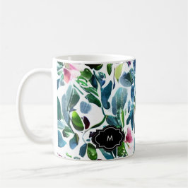 Botanisches Muster der Blume der Wasserfarbe mit M Kaffeetasse