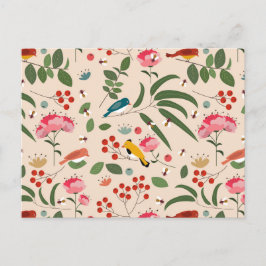 Botanisches Muster der handgezogenen Blütenbienen Feiertagspostkarte