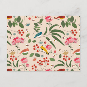 Botanisches Muster der handgezogenen Blütenbienen Feiertagspostkarte