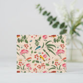 Botanisches Muster der handgezogenen Blütenbienen Feiertagspostkarte (Stehend Vorderseite)