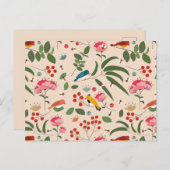 Botanisches Muster der handgezogenen Blütenbienen Feiertagspostkarte (Vorne/Hinten)