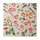 Botanisches Muster der handgezogenen Blütenbienen Fliese (Vorderseite)