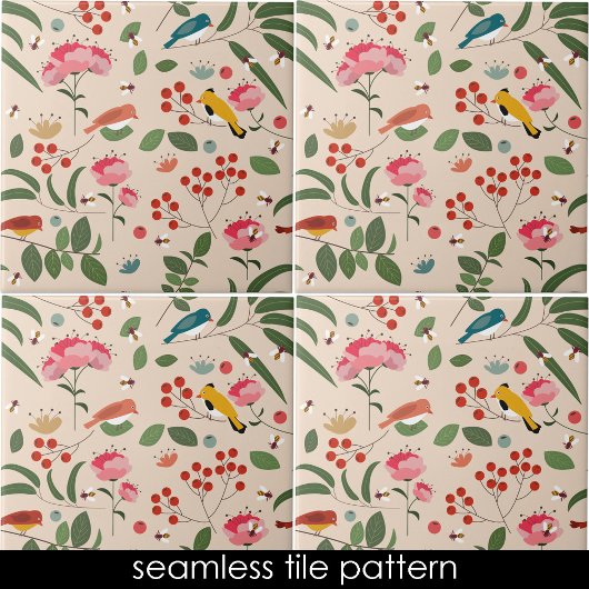 Botanisches Muster der handgezogenen Blütenbienen Fliese