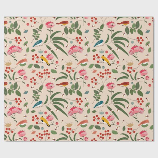 Botanisches Muster der handgezogenen Blütenbienen Geschenkpapier (Flach)