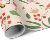 Botanisches Muster der handgezogenen Blütenbienen Geschenkpapier (Rolleneckpunkt)