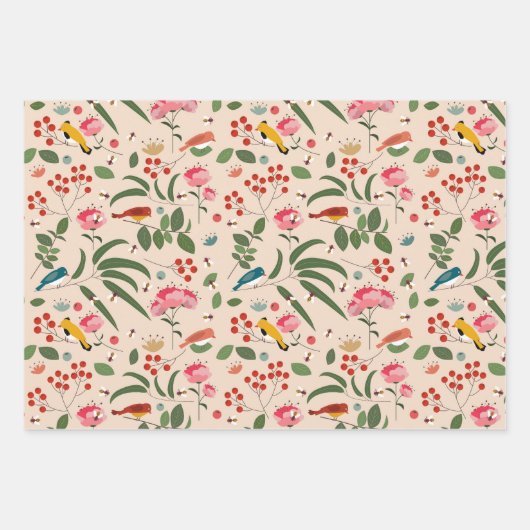 Botanisches Muster der handgezogenen Blütenbienen Geschenkpapier Set (Vorderseite 3)