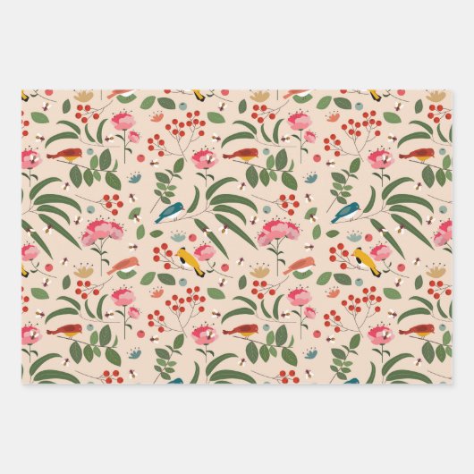 Botanisches Muster der handgezogenen Blütenbienen Geschenkpapier Set (Vorderseite 2)