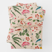 Botanisches Muster der handgezogenen Blütenbienen Geschenkpapier Set (Beispiel)