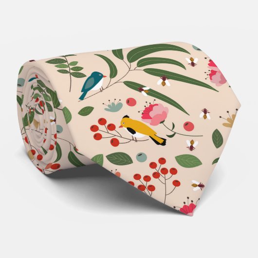 Botanisches Muster der handgezogenen Blütenvögel Krawatte (Gerollt)