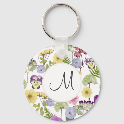 Botanisches Muster der hübschen Wildblume Schlüsselanhänger (Vorderseite)