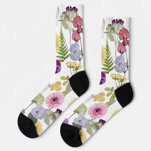 Botanisches Muster der hübschen Wildblume Socken (Linkes Detail)