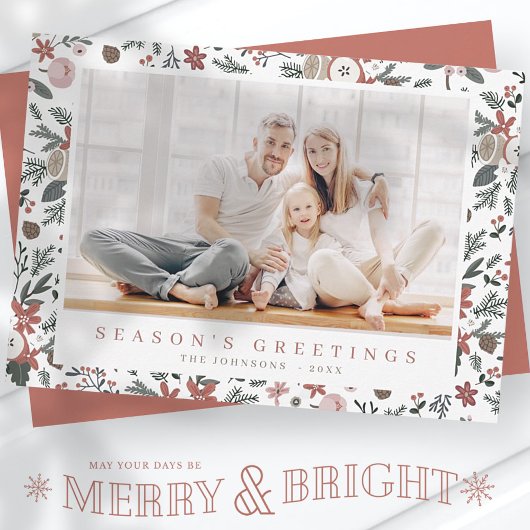 Botanisches Muster der modernen Weihnachtsblütenbl Feiertagskarte