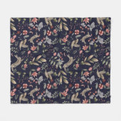 Botanisches Muster der Navy Blue Woodland Animal N Fleecedecke (Vorderseite (Horizontal))