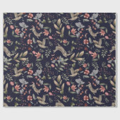 Botanisches Muster der Navy Blue Woodland Animal N Geschenkpapier (Flach)